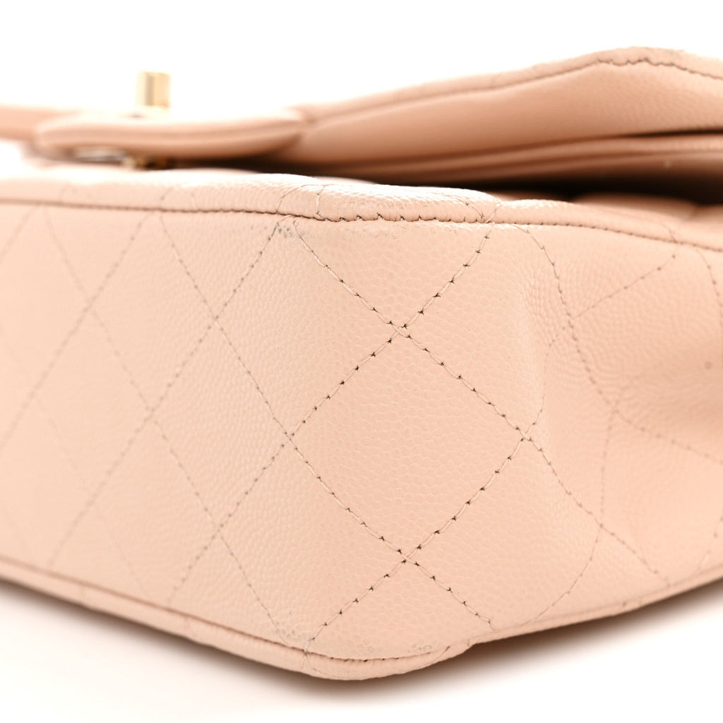 Caviar Quilted Medium Double Flap Light Beige At My store