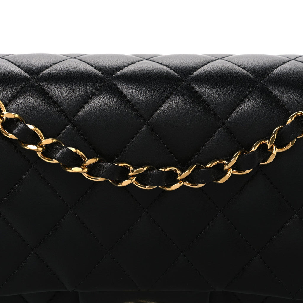 Lambskin Quilted Medium Double Flap Black At My store