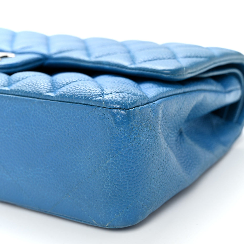 Iridescent Caviar Quilted Medium Double Flap Blue At My store