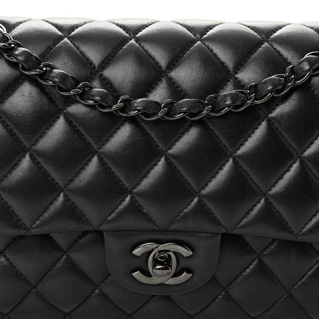 Lambskin Quilted Medium Double Flap So Black At My store