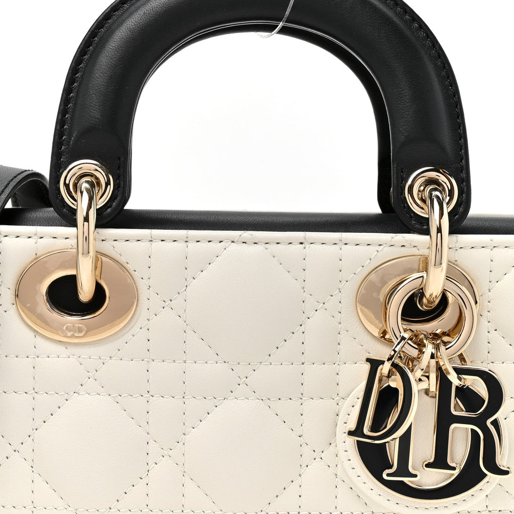 Lambskin Cannage Small Lady D-Joy Latte Black AT My store