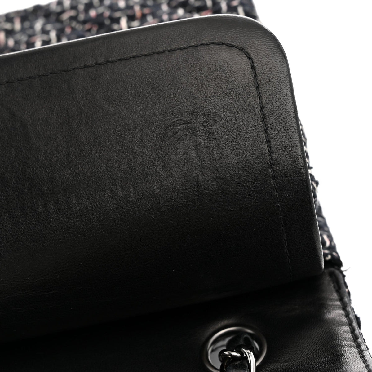 Tweed Quilted Medium Double Flap Black At My store