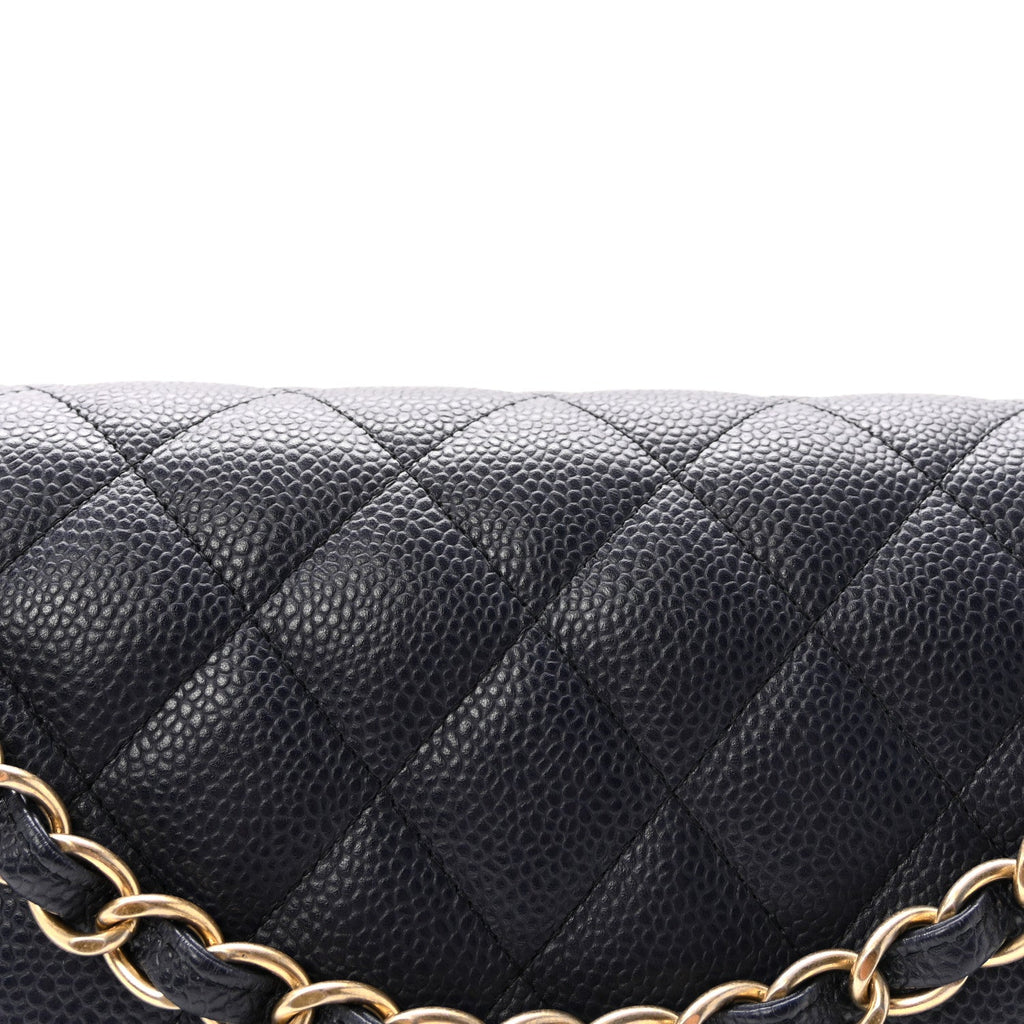 Caviar Quilted Jumbo Double Flap Navy Blue At My store