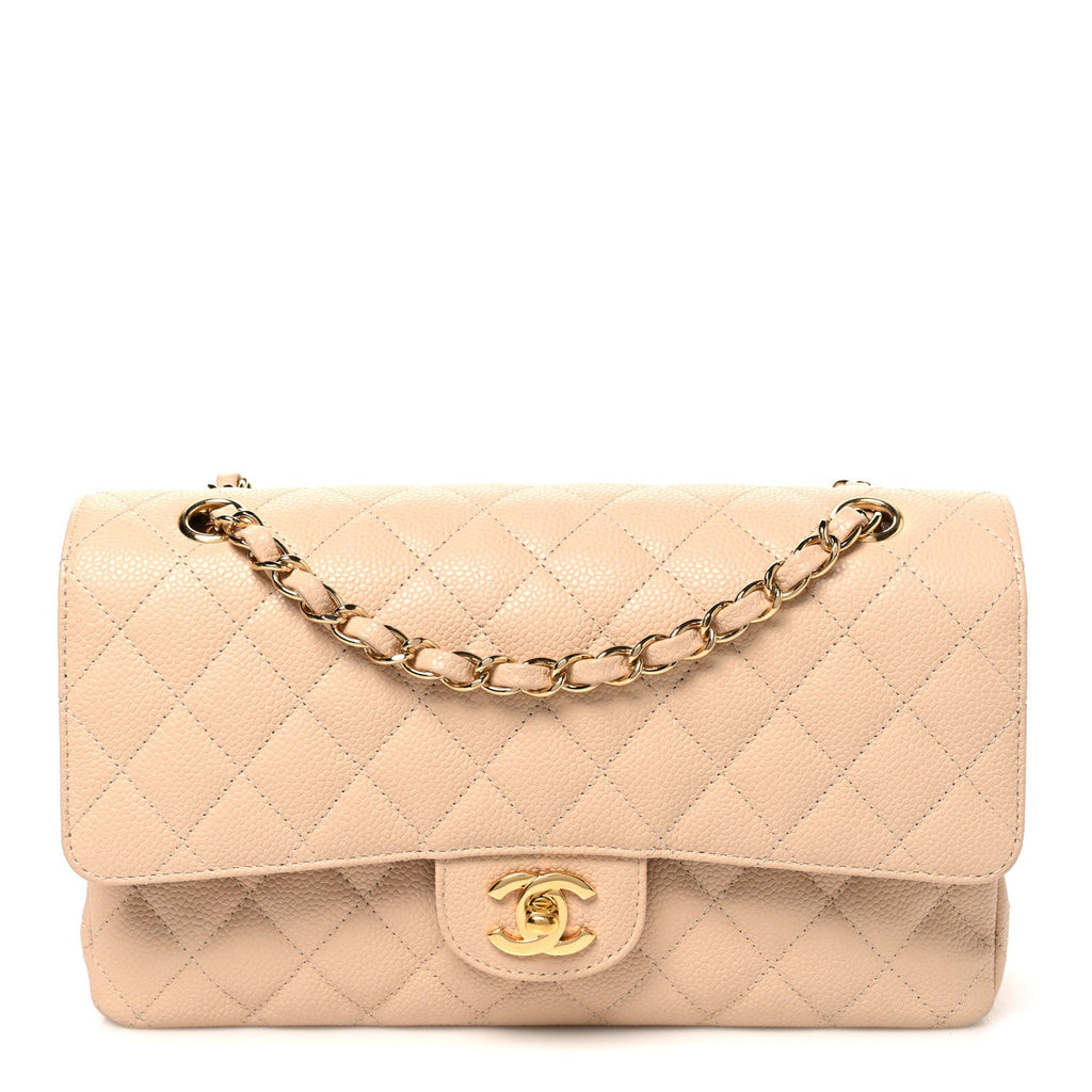Caviar Quilted Medium Double Flap Beige Beige Clair At My store