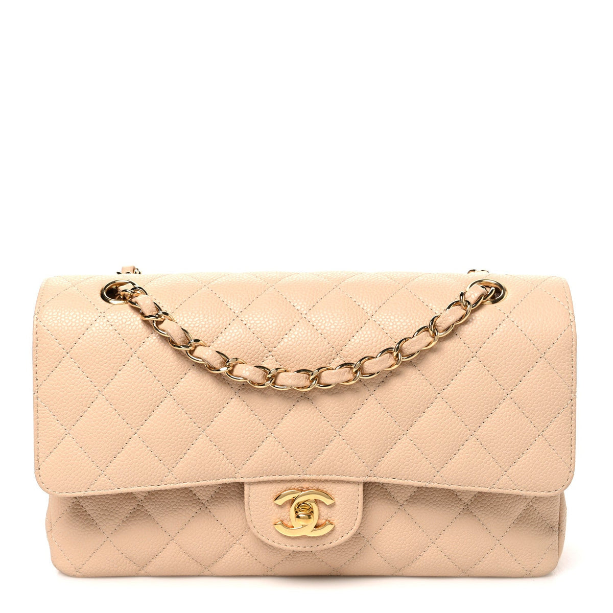 Caviar Quilted Medium Double Flap Beige Beige Clair At My store