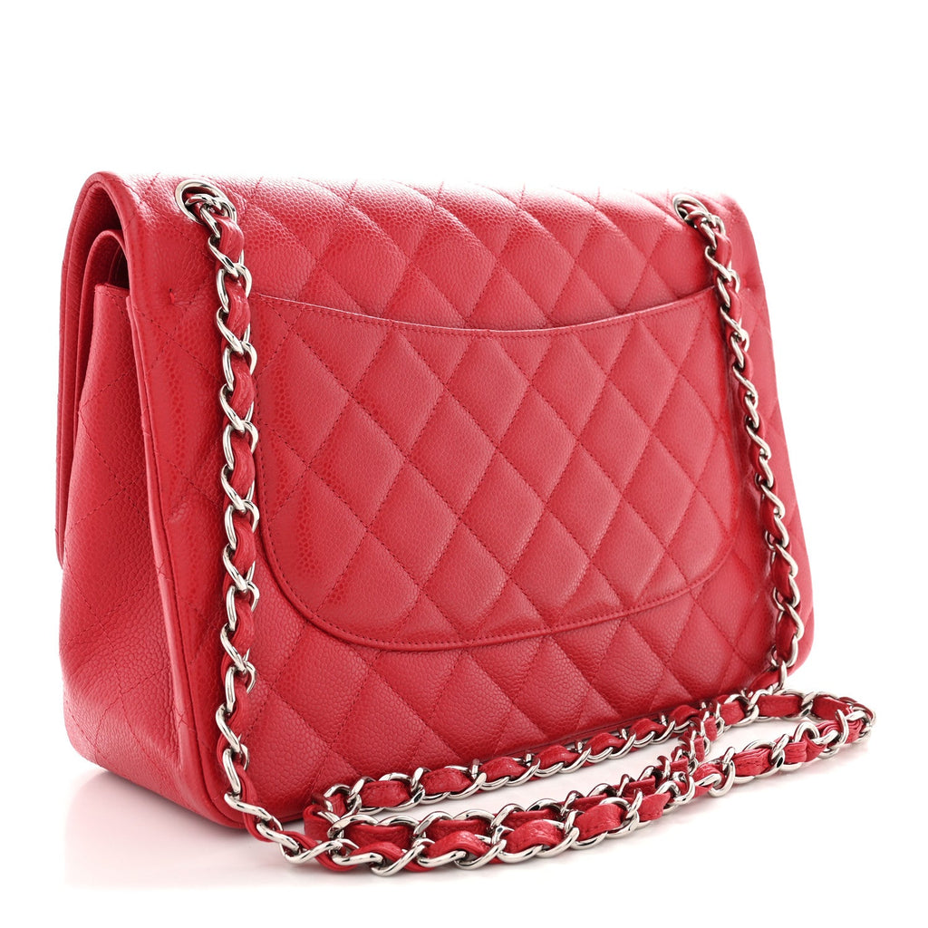 Caviar Quilted Jumbo Double Flap Red At My store