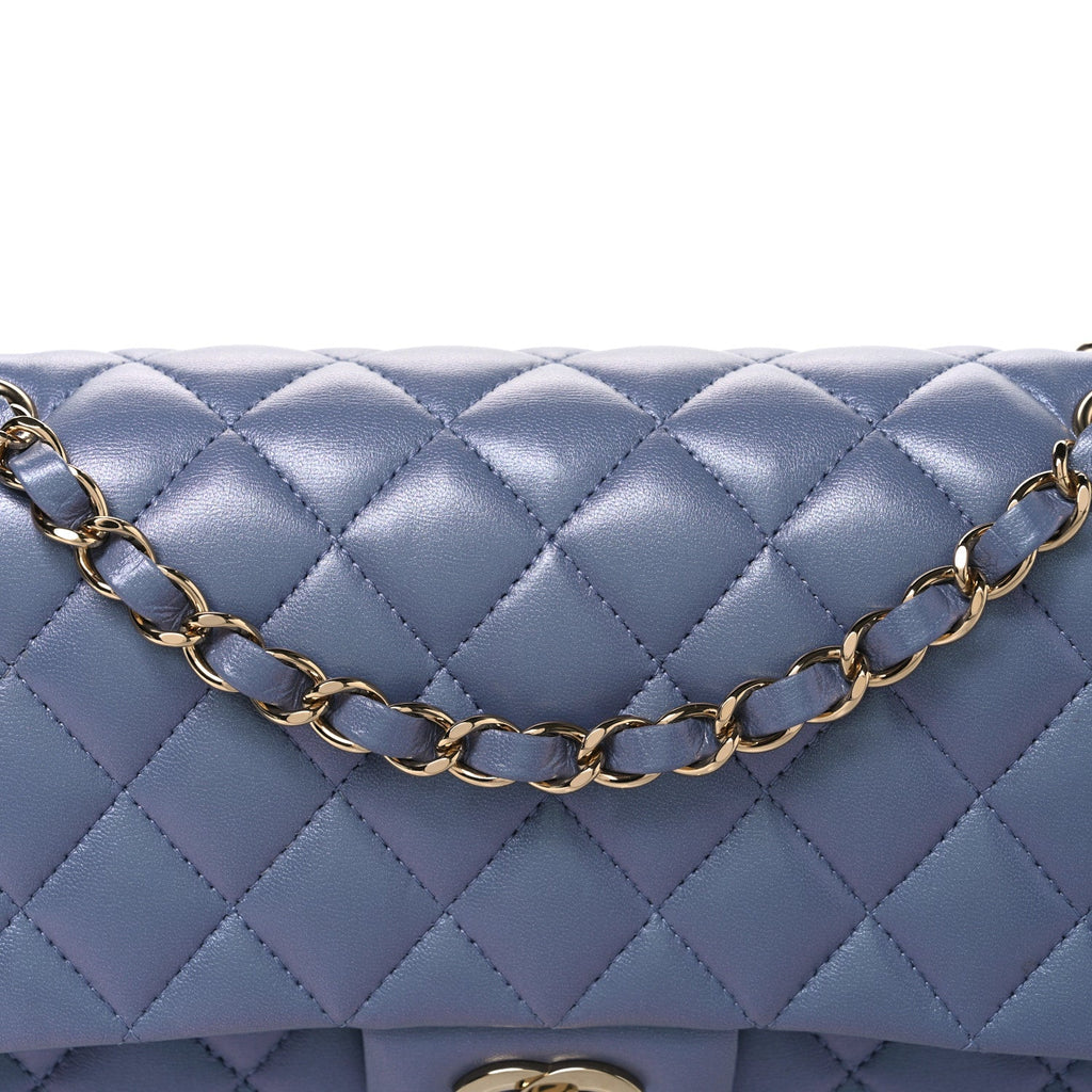 Iridescent Lambskin Quilted Medium Double Flap Light Purple At My store