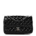 Crumpled Patent Quilted Medium Double Flap Black At My store