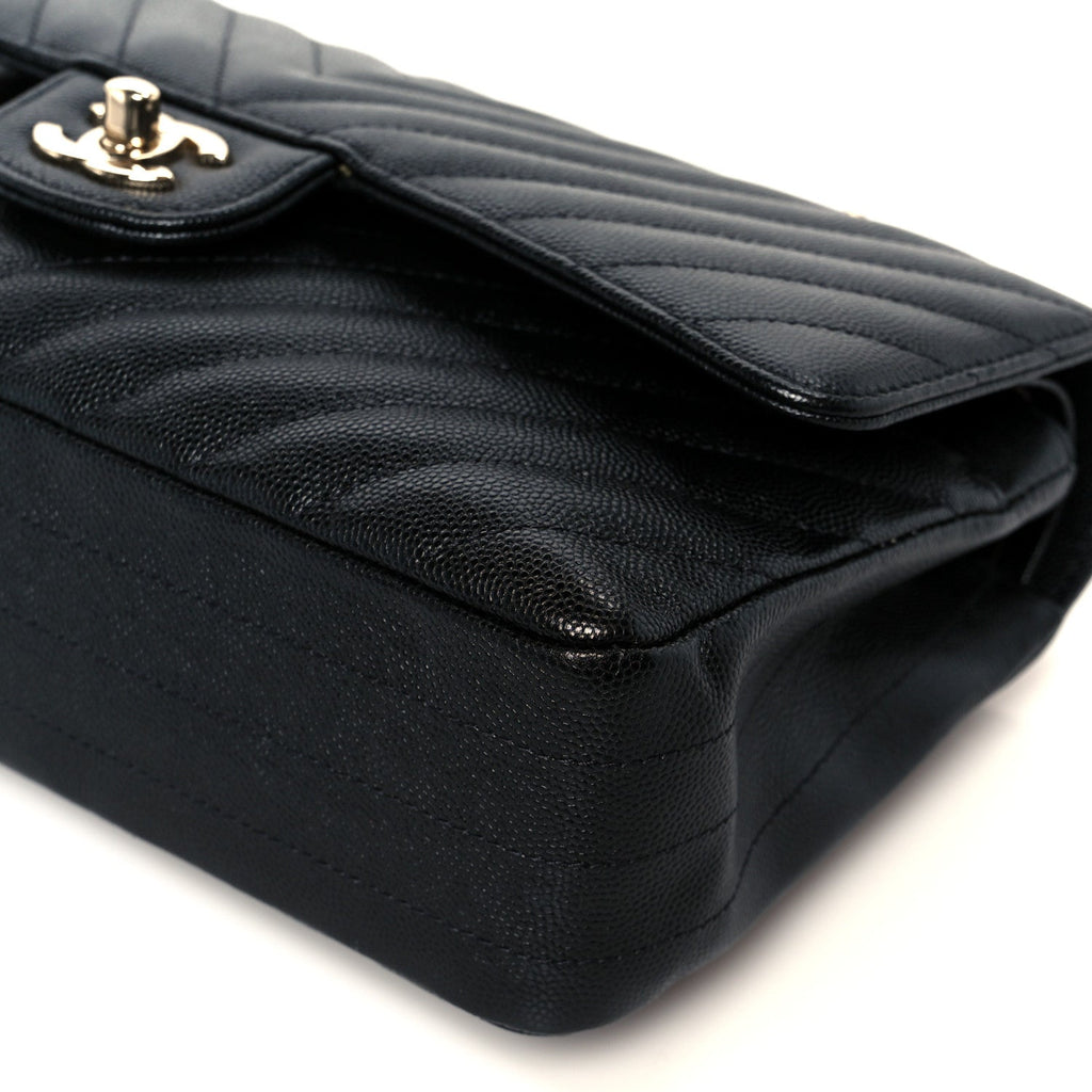 Caviar Chevron Quilted Medium Double Flap Black At My store