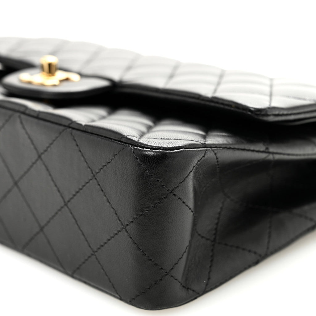 Lambskin Quilted Medium Double Flap Black At My store