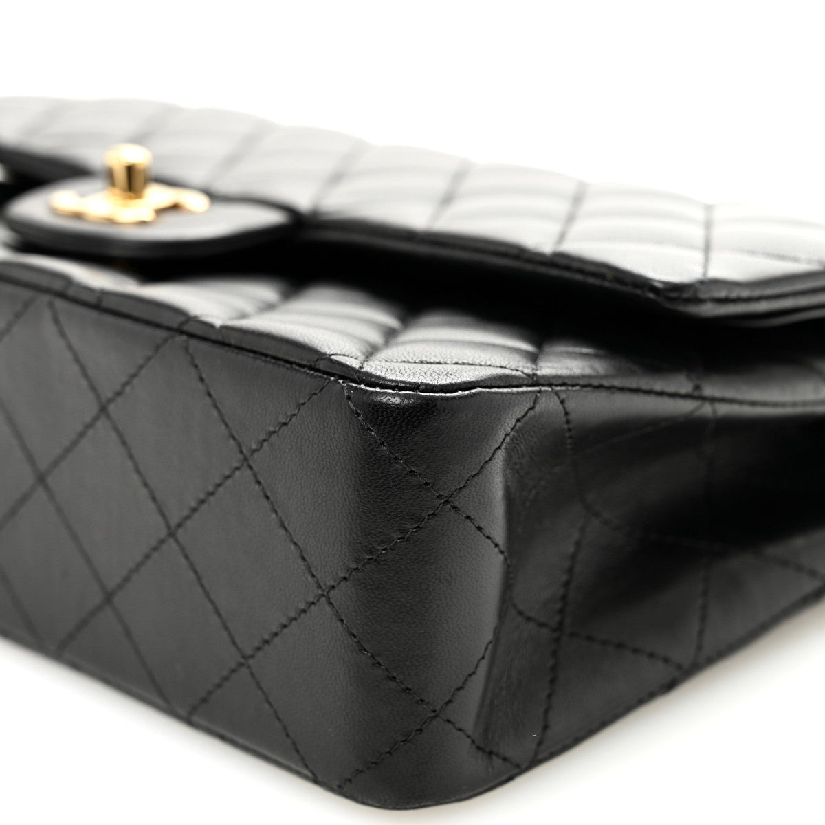 Lambskin Quilted Medium Double Flap Black At My store