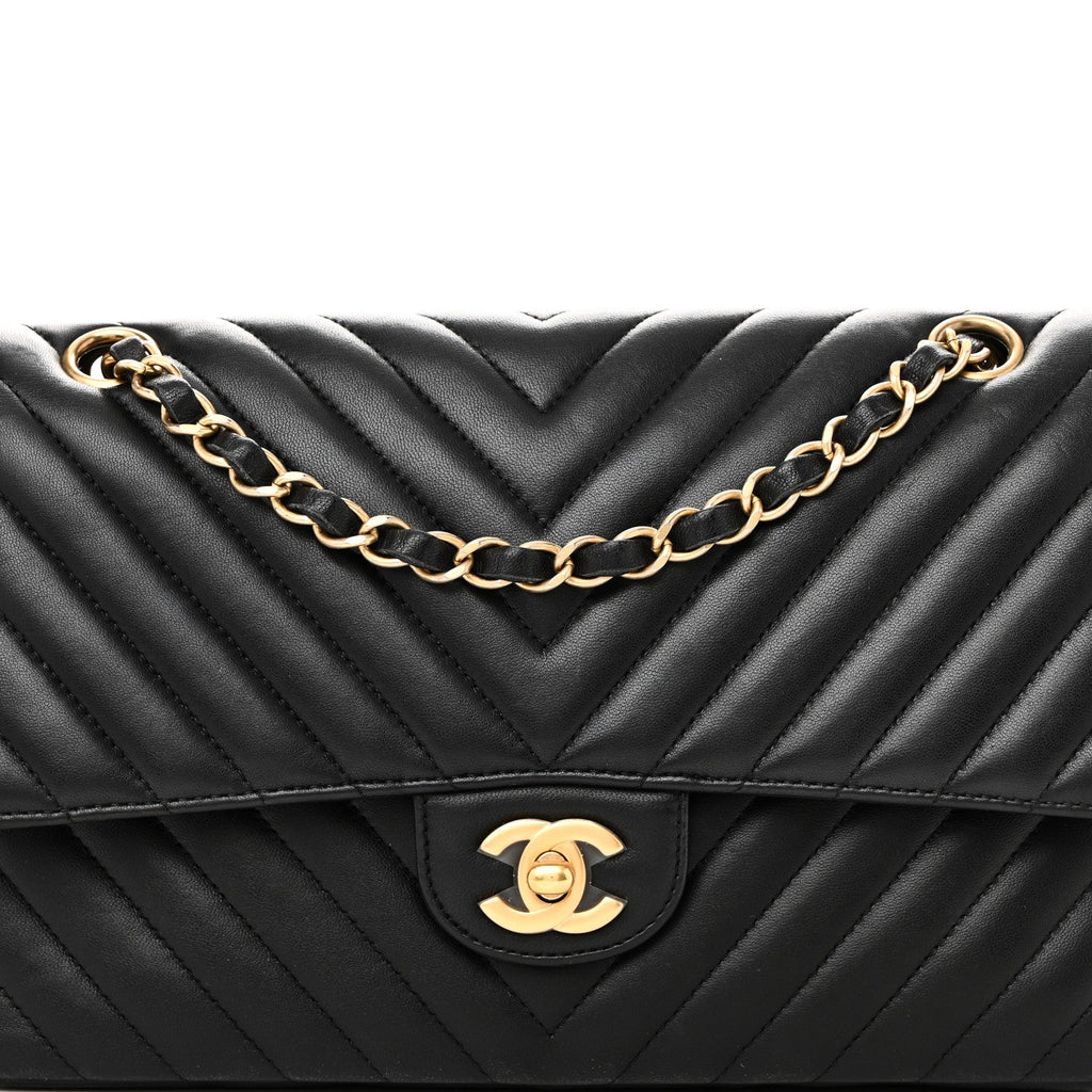 Lambskin Chevron Quilted Medium Double Flap Black At My store