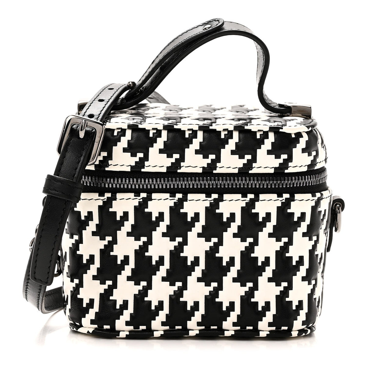 Calfskin Macro Houndstooth Embossed Micro Lady Dior Vanity Case Black White AT My store