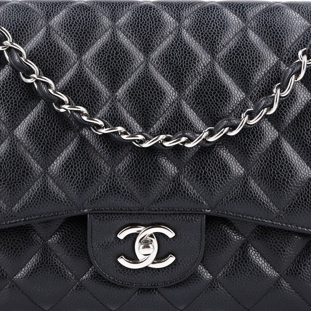 Caviar Quilted Jumbo Double Flap Black At My store