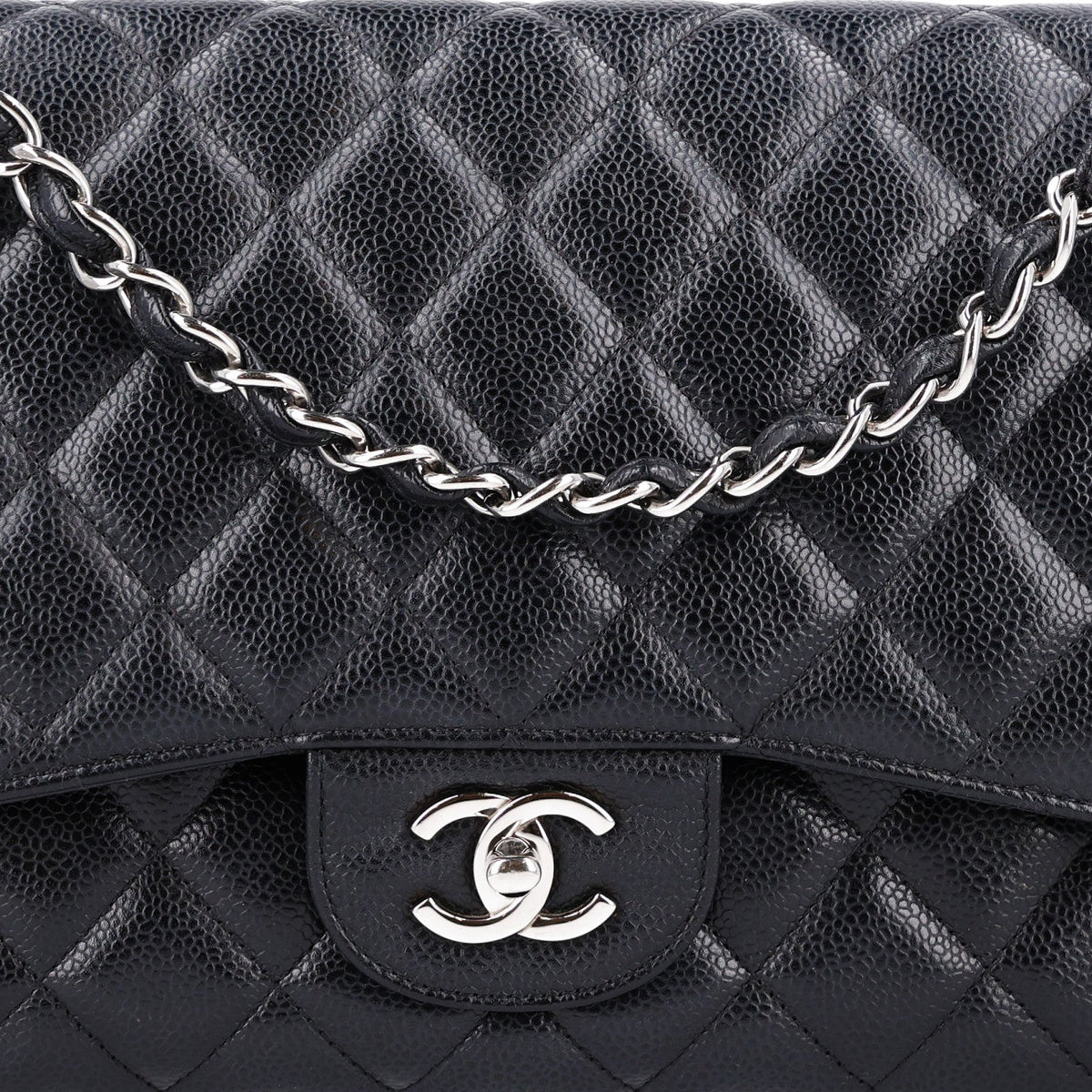 Caviar Quilted Jumbo Double Flap Black At My store