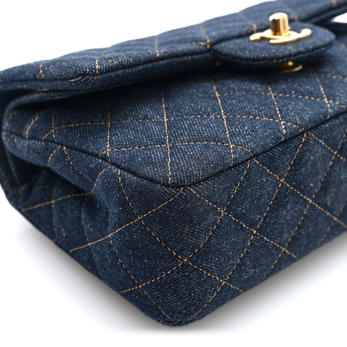 Denim Quilted Small Double Flap Dark Blue Orange At My store