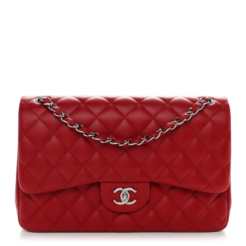 Lambskin Quilted Jumbo Double Flap Red At My store