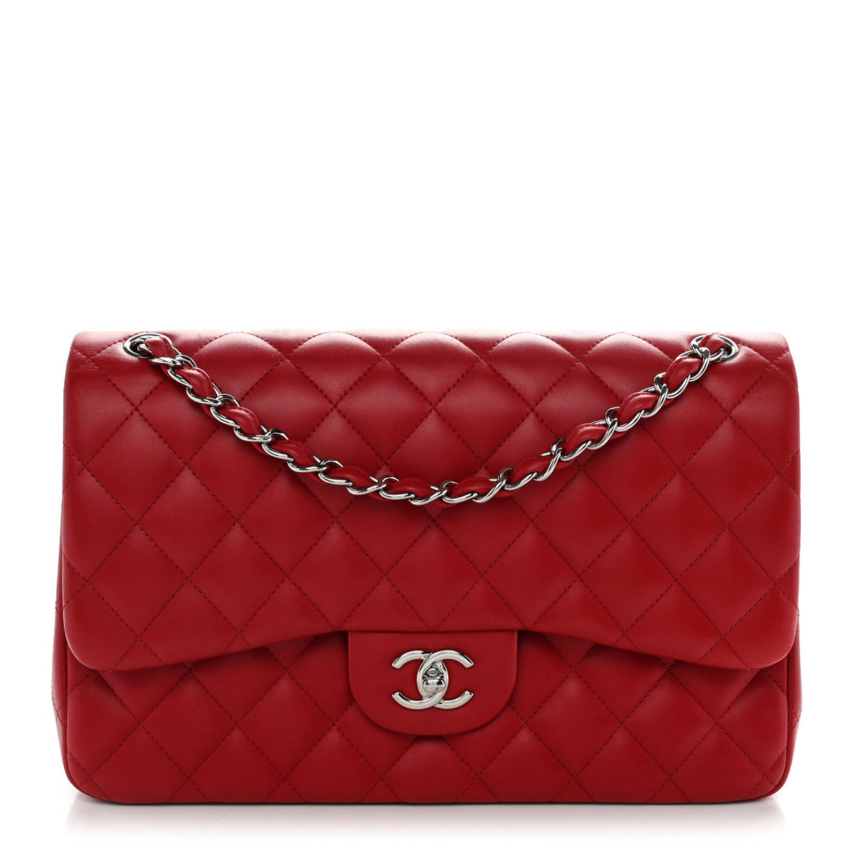 Lambskin Quilted Jumbo Double Flap Red At My store