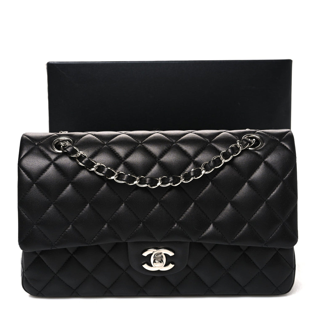 Lambskin Quilted Medium Double Flap Black At My store