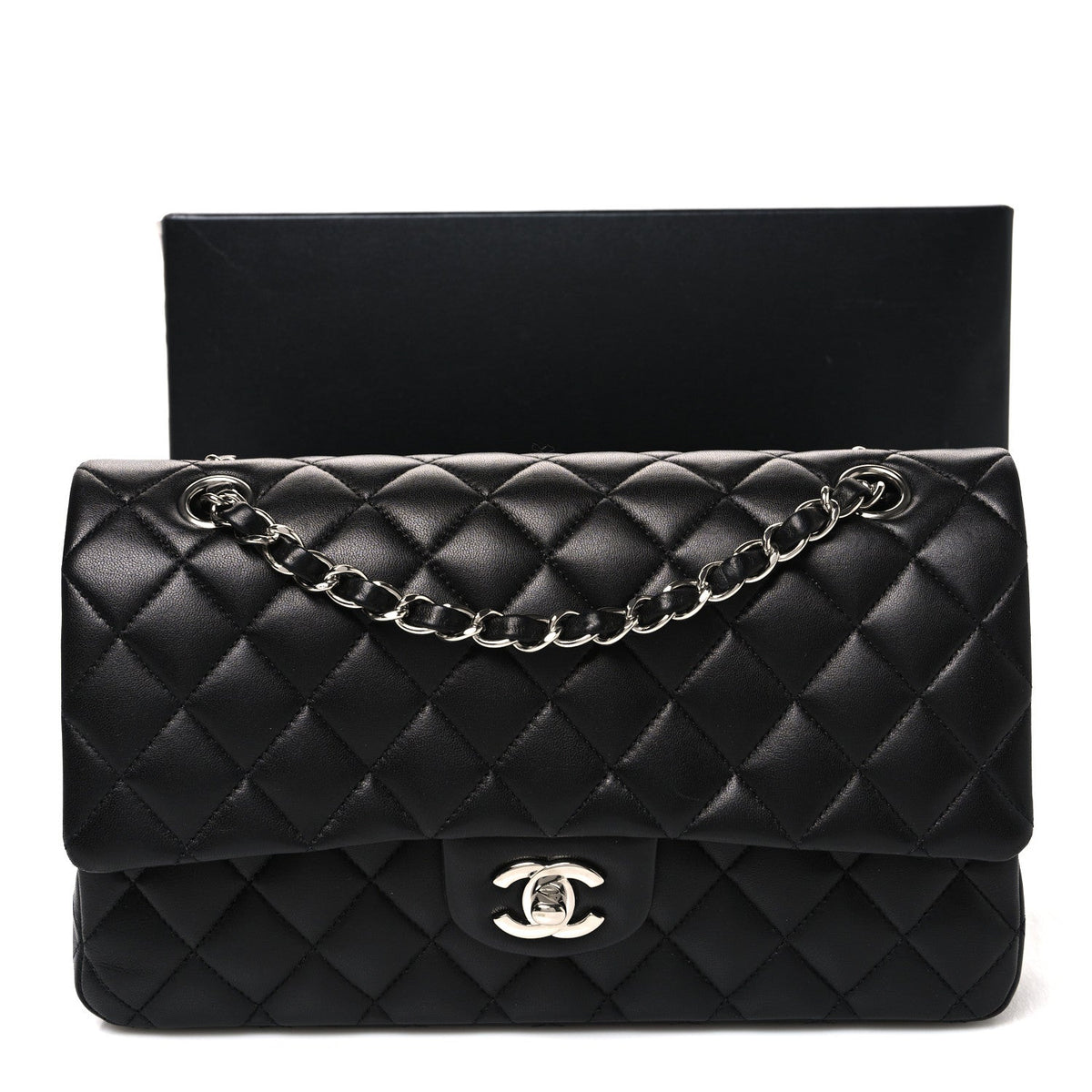 Lambskin Quilted Medium Double Flap Black At My store