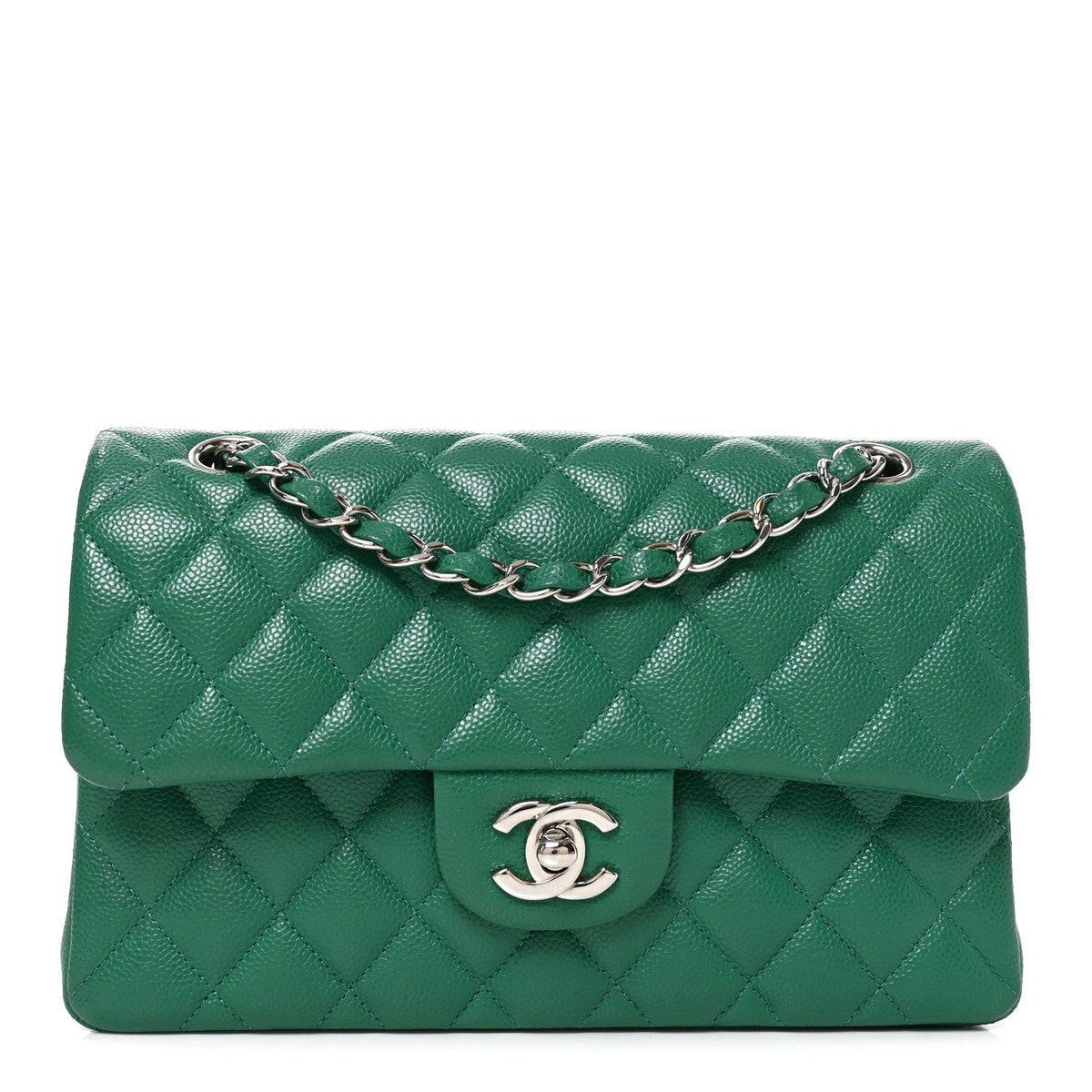 Caviar Quilted Small Double Flap Green At My store