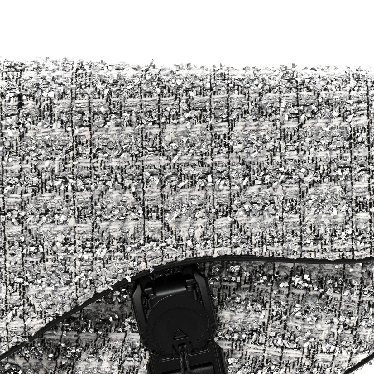 Tweed Saddle Crossbody Bag Black Silver AT My store