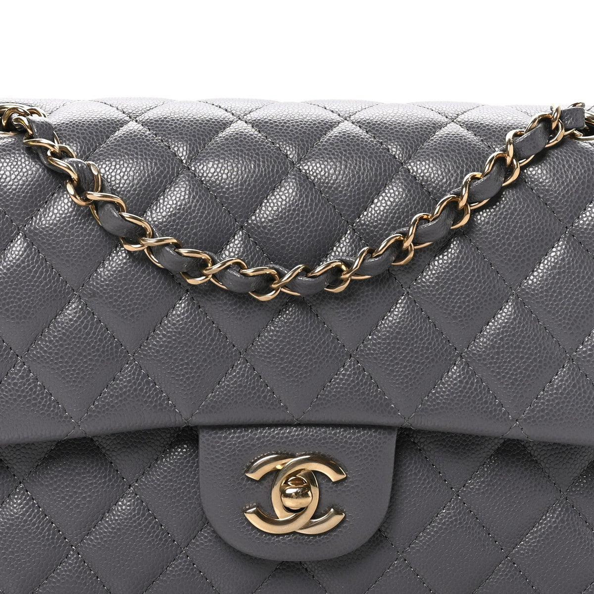 Caviar Quilted Medium Double Flap Dark Grey At My store