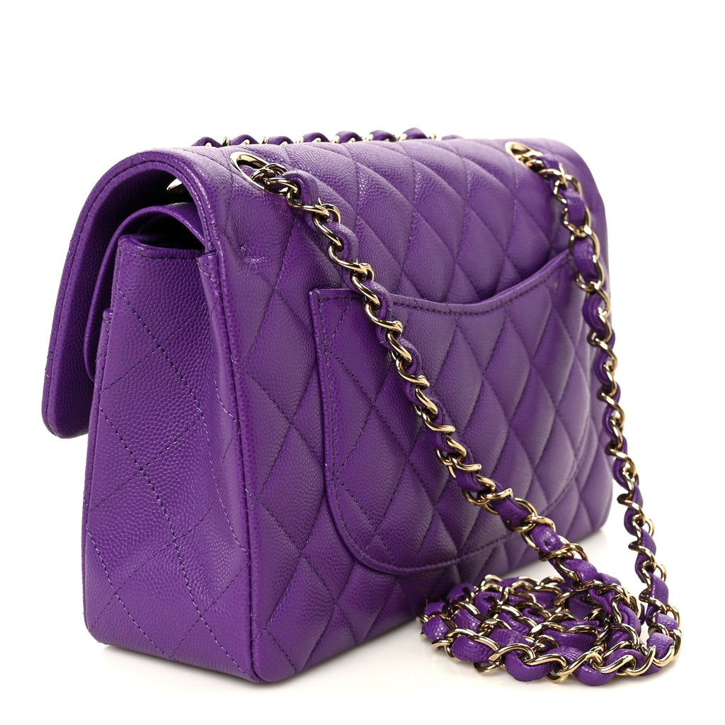 Caviar Quilted Small Double Flap Purple At My store