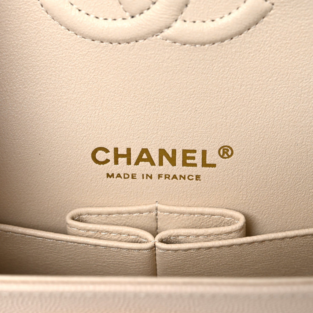 Caviar Quilted Small Double Flap Light Beige At My store