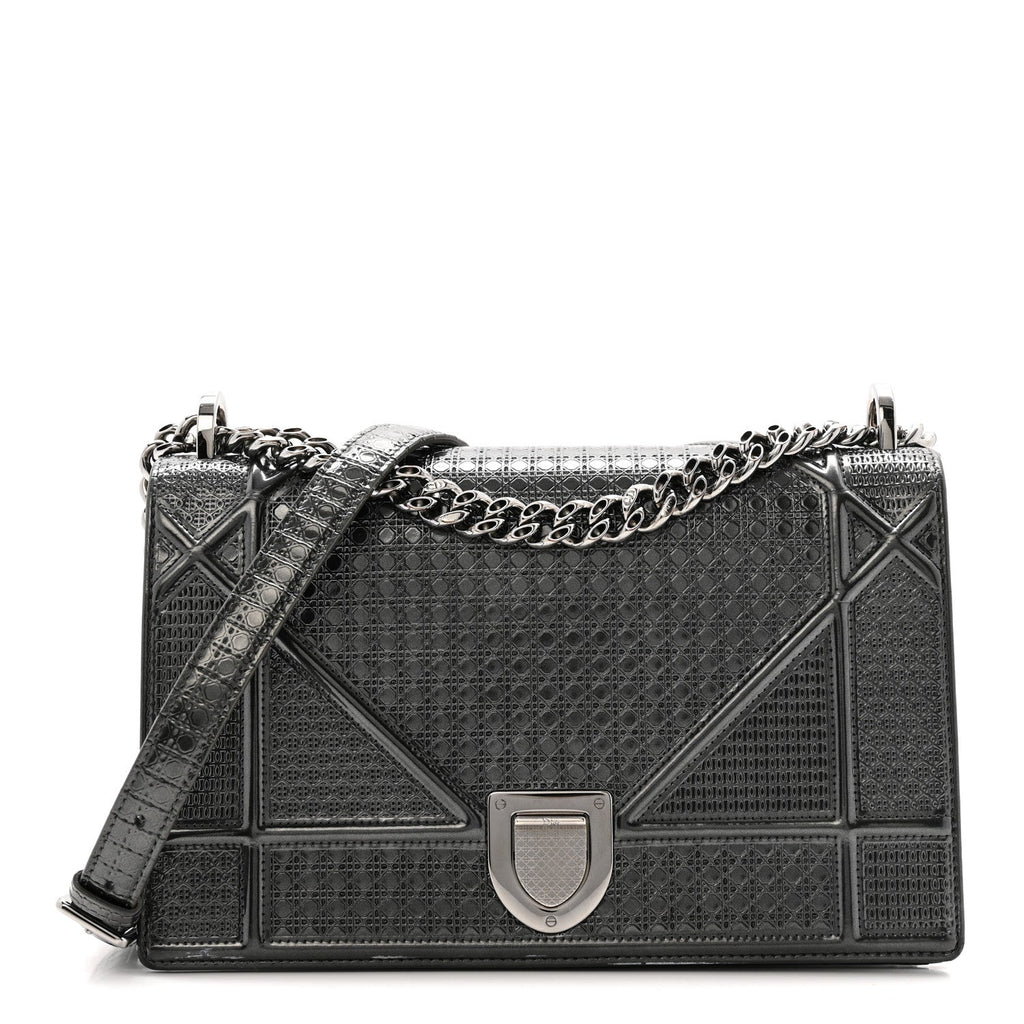 Metallic Patent Micro-Cannage Medium Diorama Flap Bag Onyx Black AT My store