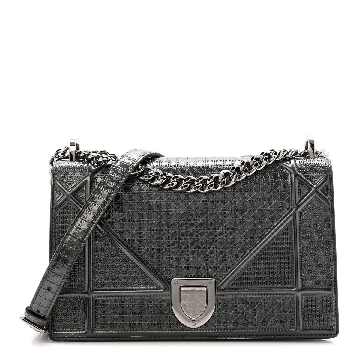 Metallic Patent Micro-Cannage Medium Diorama Flap Bag Onyx Black AT My store