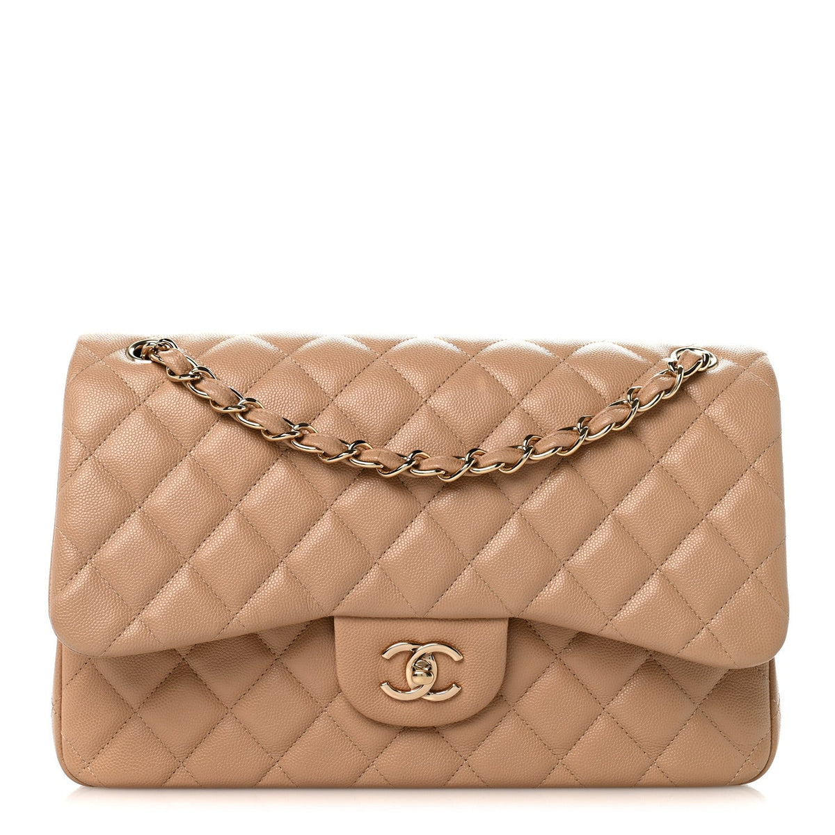 Caviar Quilted Jumbo Double Flap Beige Clair At My store