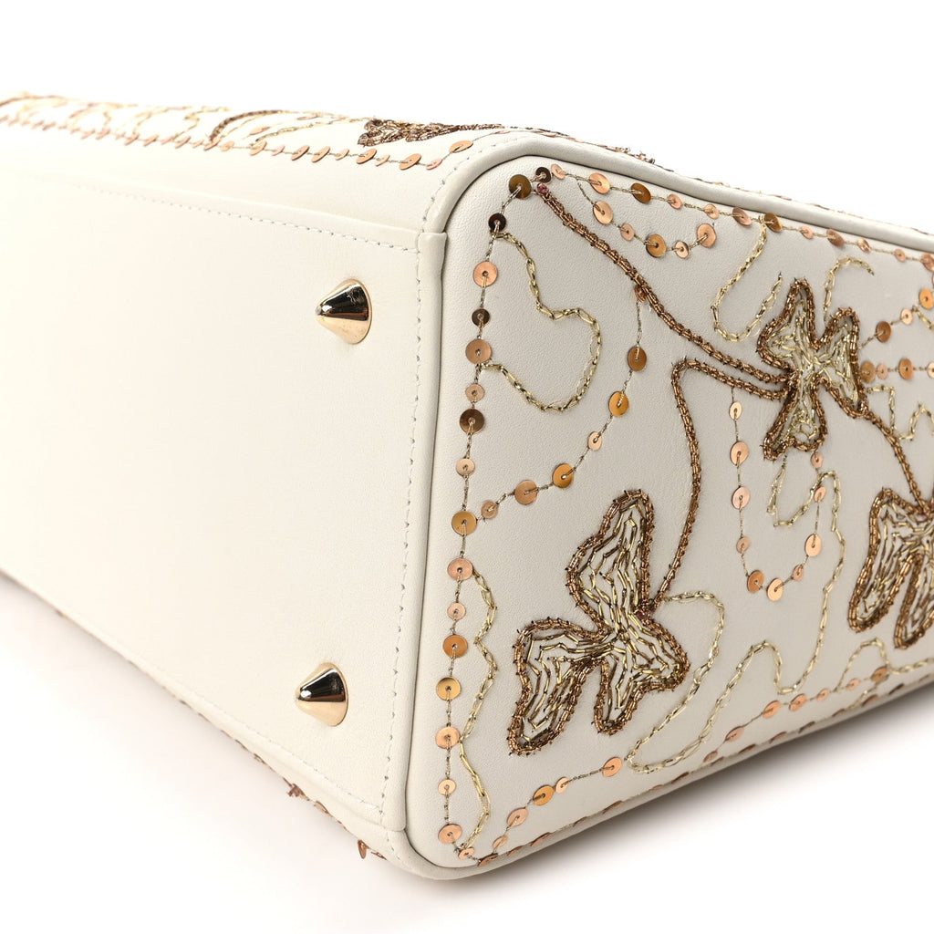 Smooth Calfskin Sequin Embroidered Clover Medium Lady Dior White AT My store