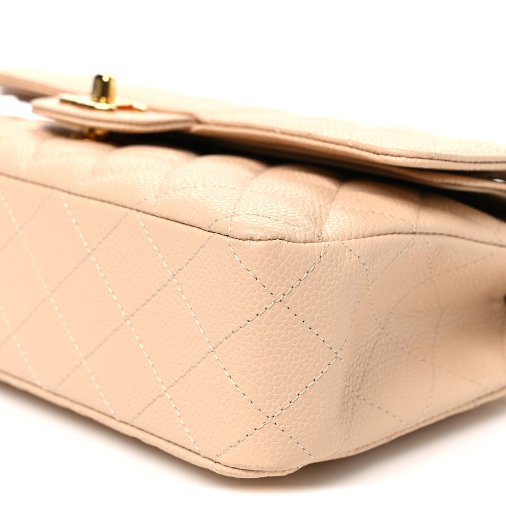 Caviar Quilted Medium Double Flap Beige Beige Clair At My store