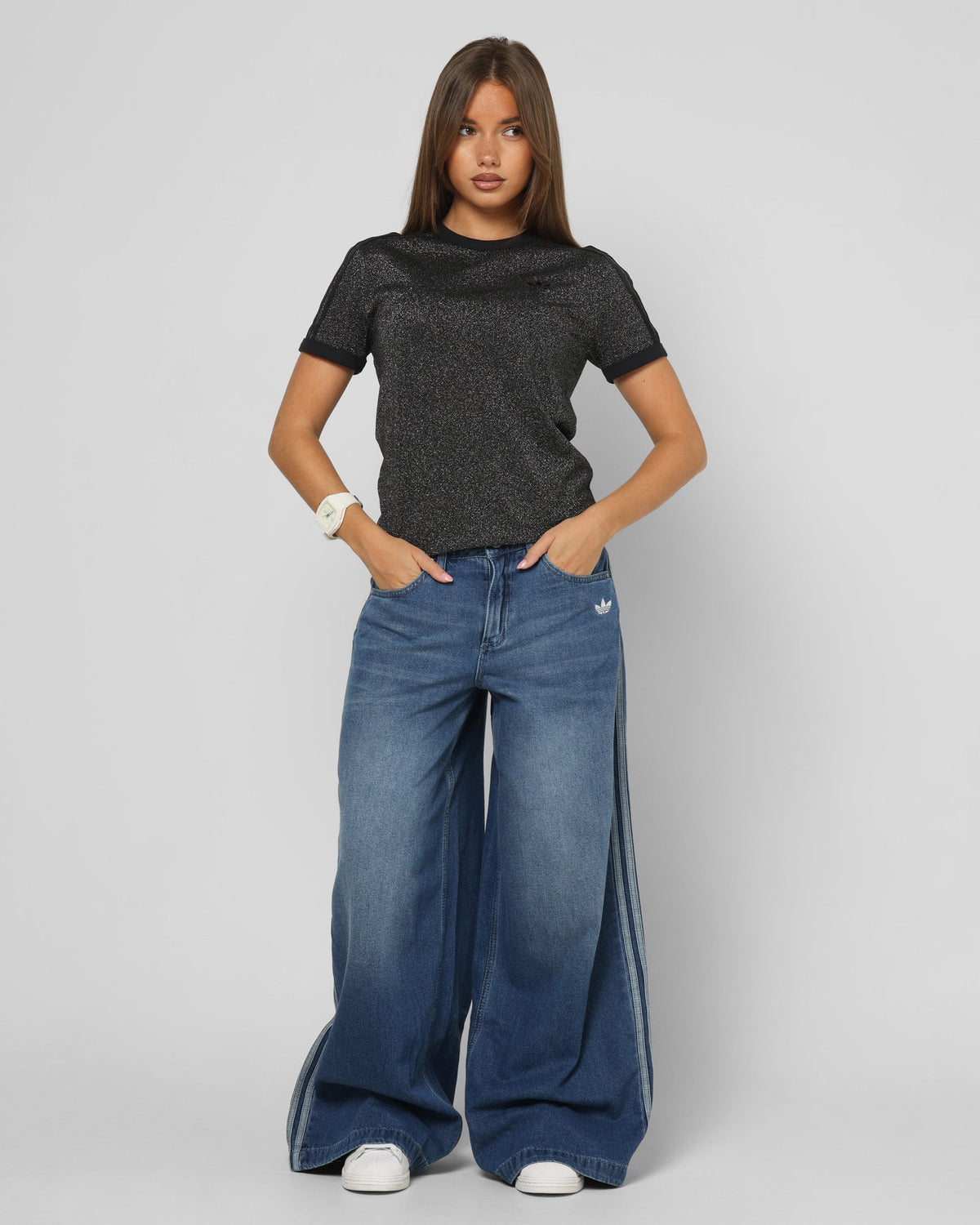 Best-Selling Adidas Women's Denim Wide Pants Indigo Denim