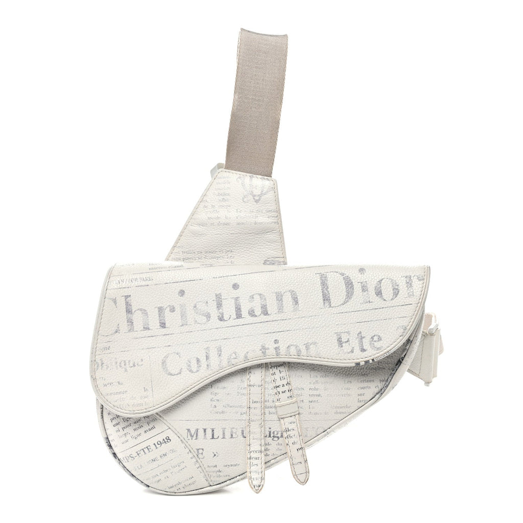 X Daniel Arsham Grained Calfskin Newspaper Print Saddle Bag White AT My store