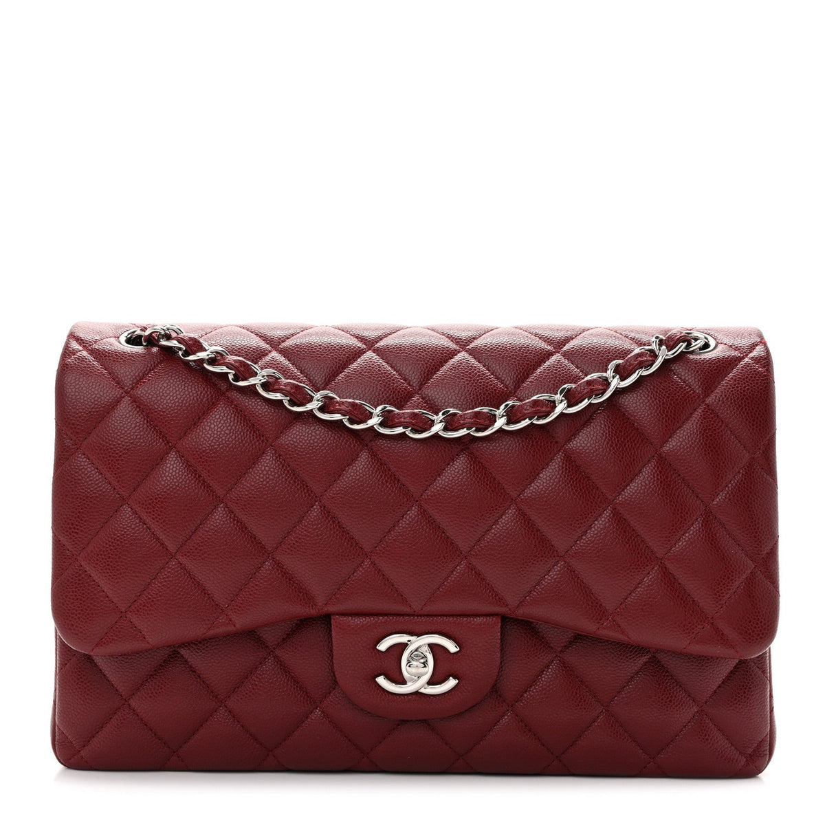 Caviar Quilted Jumbo Double Flap Burgundy At My store