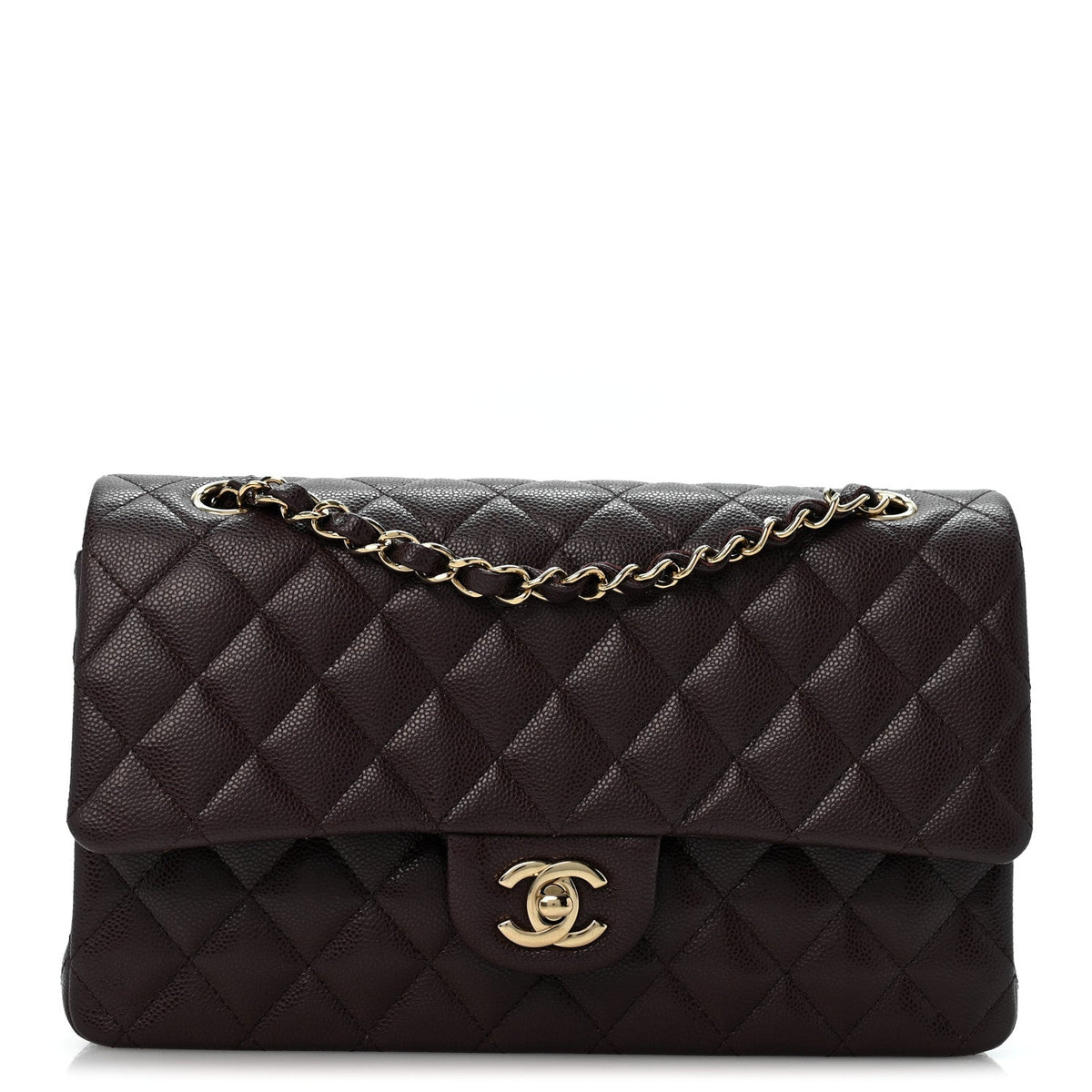 Caviar Quilted Medium Double Flap Dark Brown At My store