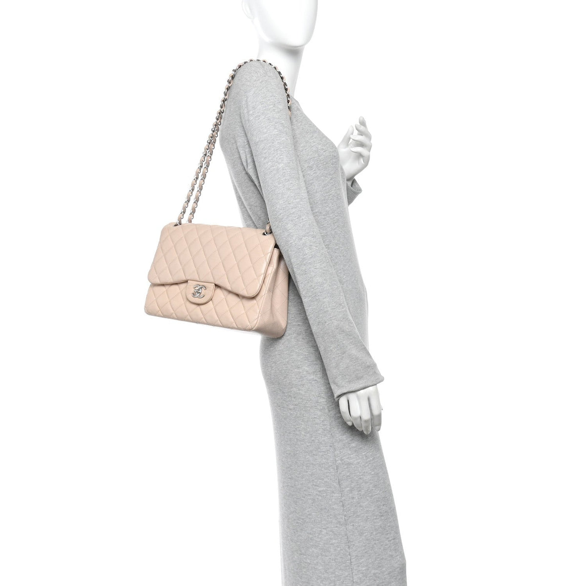 Caviar Quilted Jumbo Double Flap Light Pink At My store