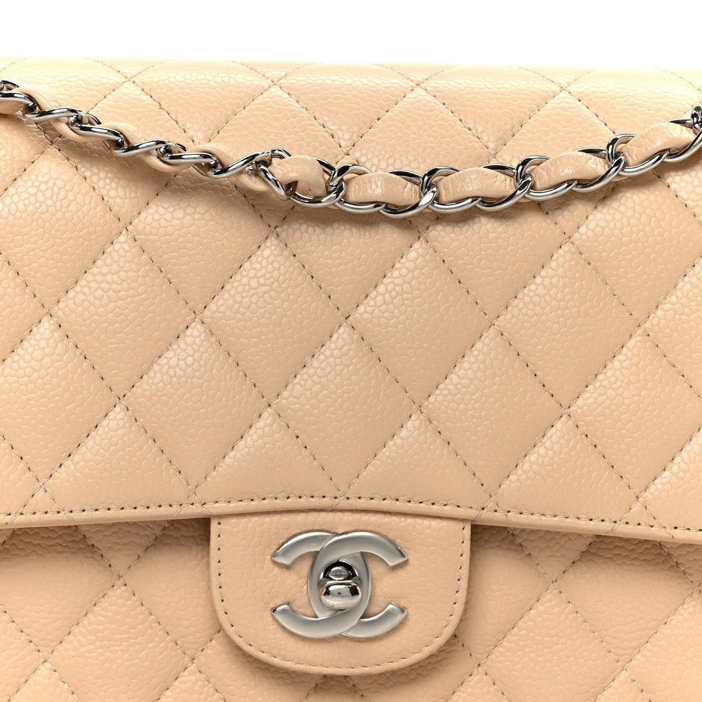 Caviar Quilted Medium Double Flap Beige At My store