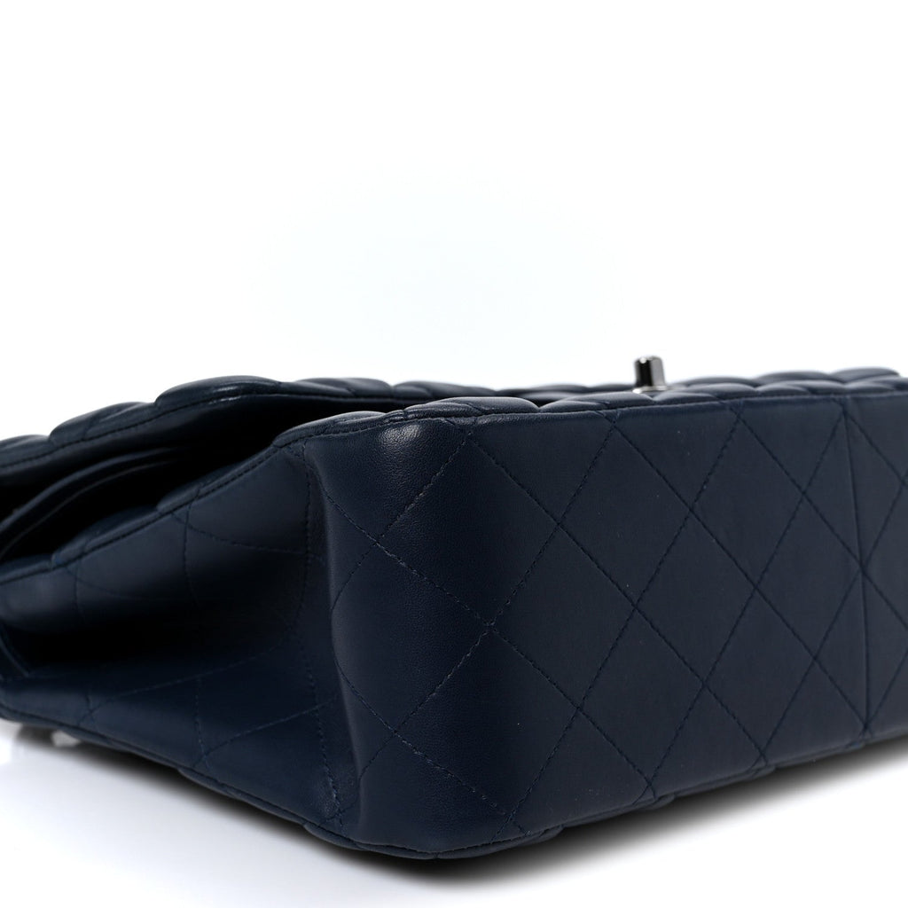 Lambskin Quilted Jumbo Double Flap Navy At My store