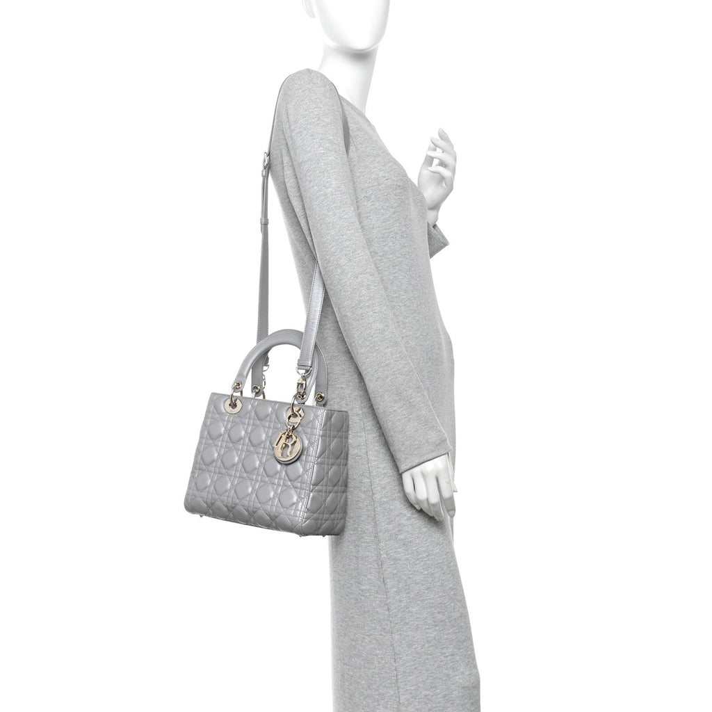 Pearly Lambskin Cannage Medium Lady Dior Grey AT My store