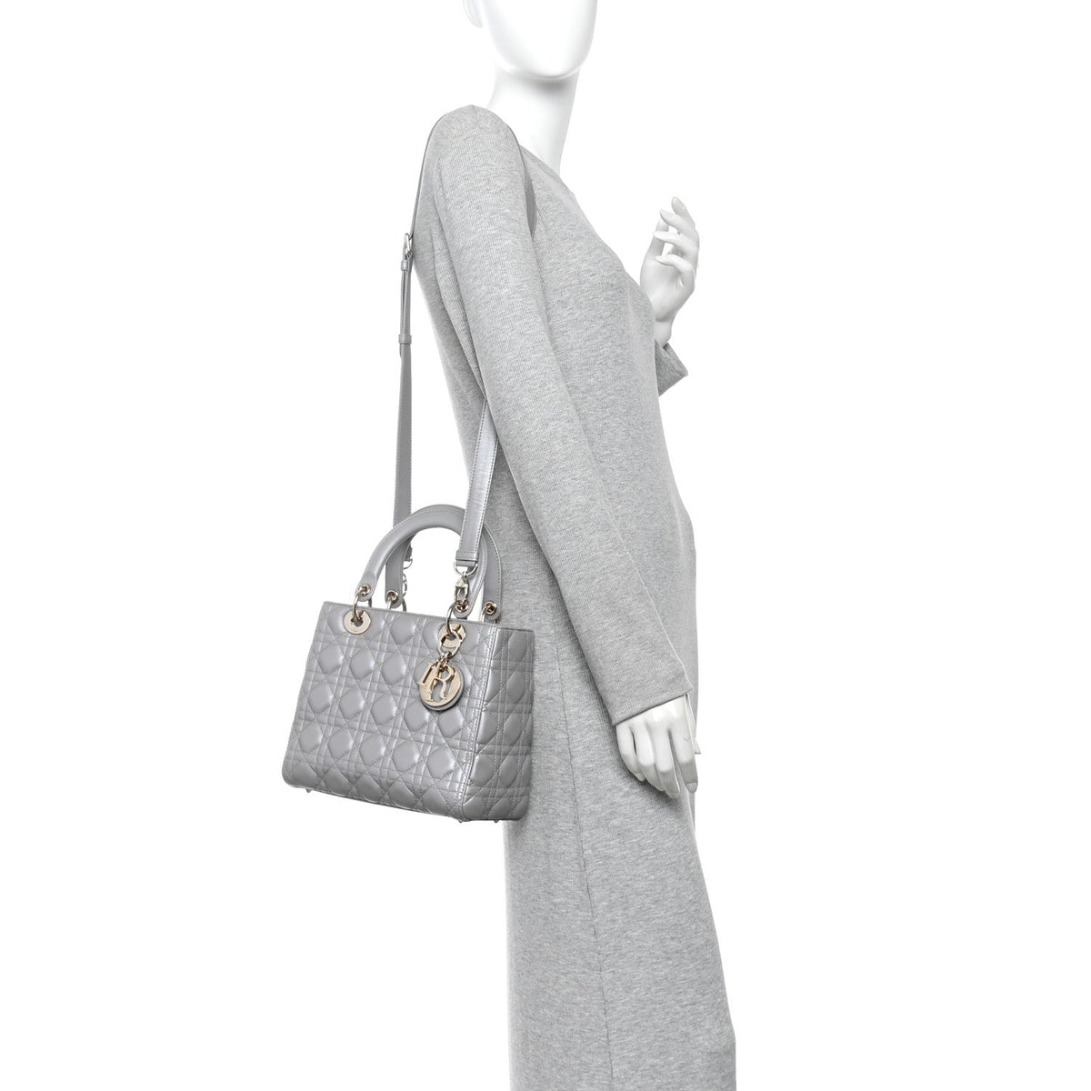 Pearly Lambskin Cannage Medium Lady Dior Grey AT My store