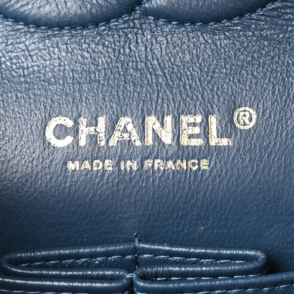 Metallic Caviar Quilted Medium Double Flap Dark Blue At My store