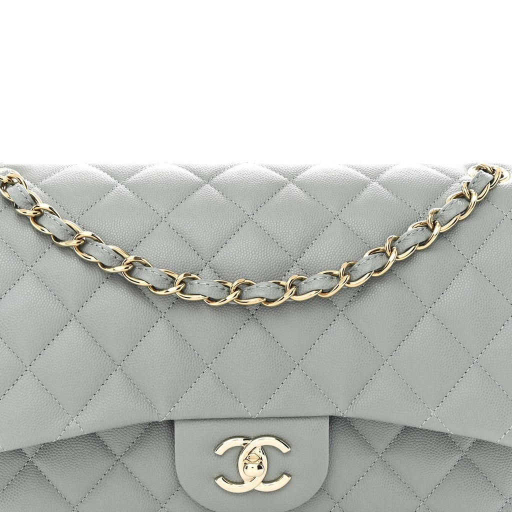 Caviar Quilted Jumbo Double Flap Light Blue At My store