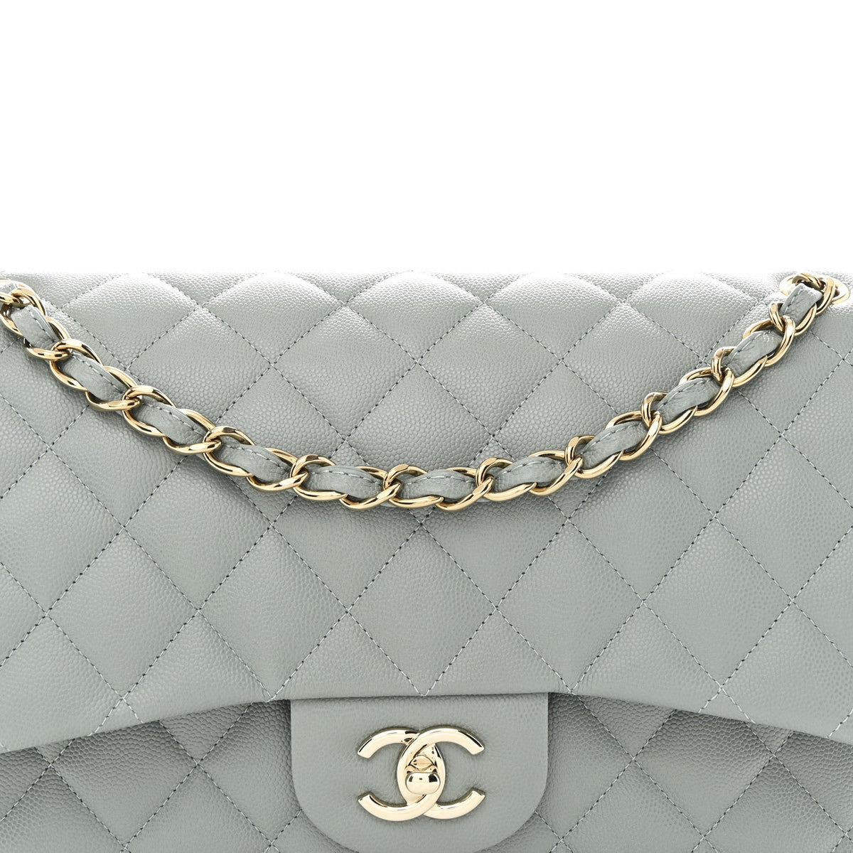 Caviar Quilted Jumbo Double Flap Light Blue At My store