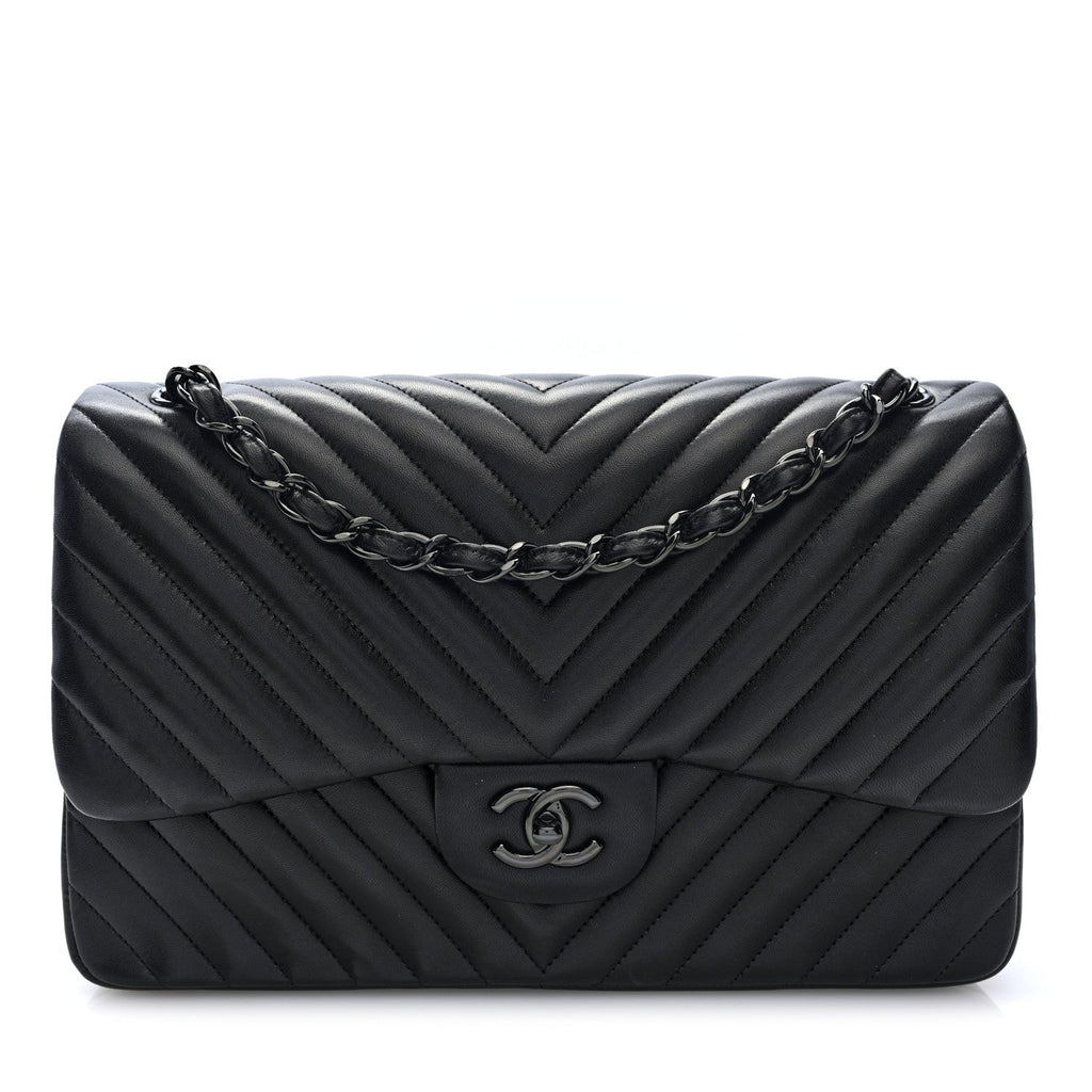 Lambskin Chevron Quilted Jumbo Double Flap  So Black At My store