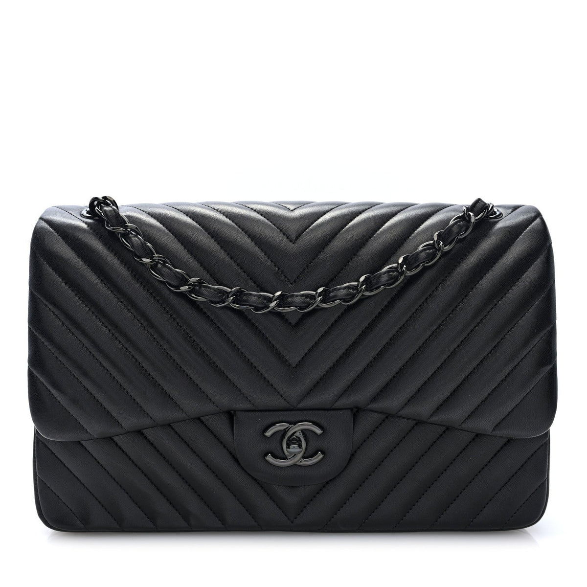 Lambskin Chevron Quilted Jumbo Double Flap  So Black At My store
