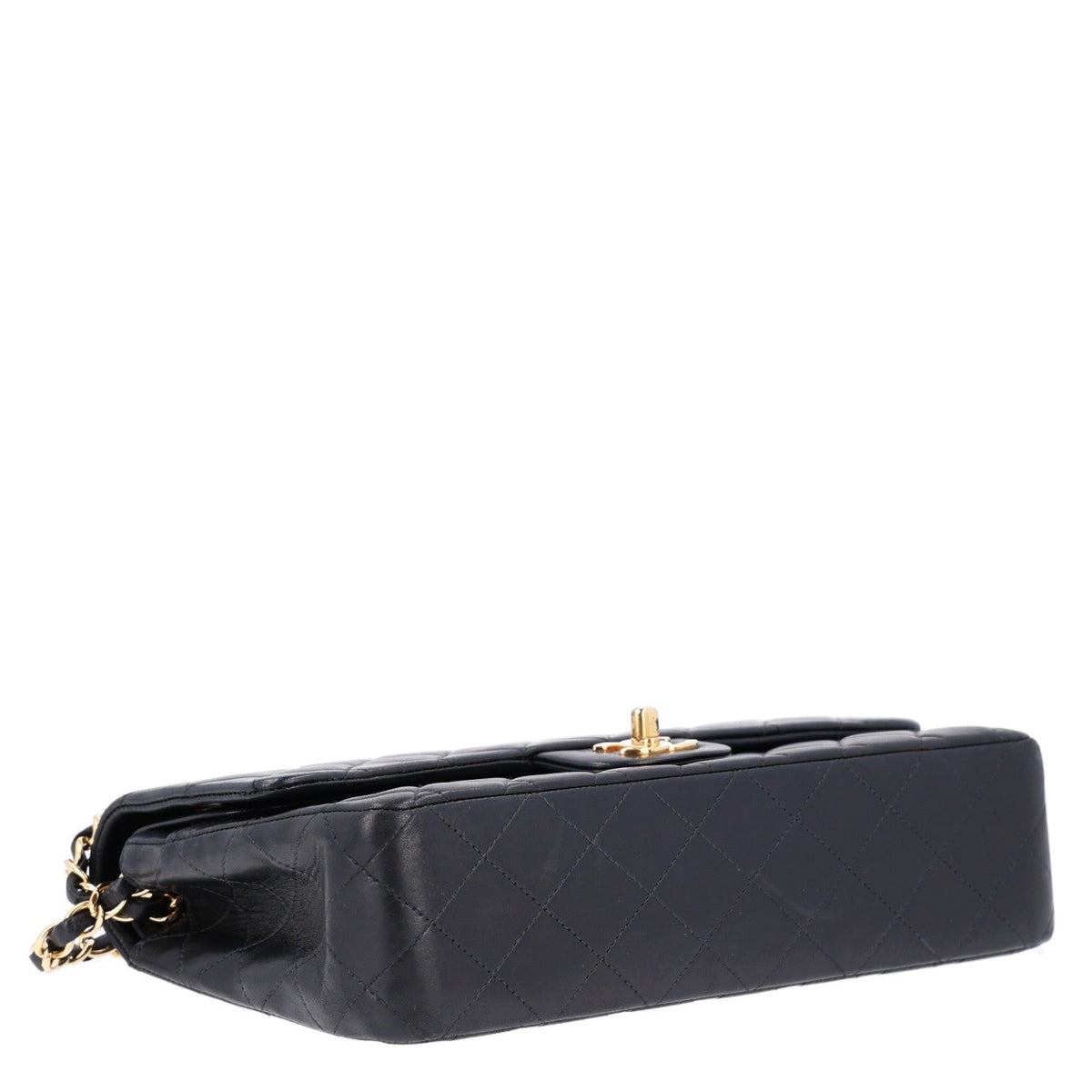 Lambskin Quilted Medium Double Flap Black At My store