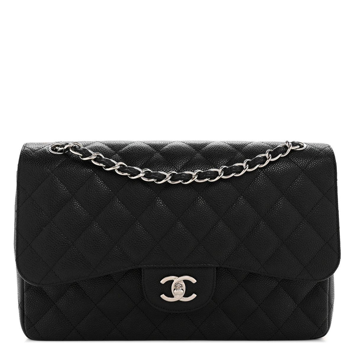 Caviar Quilted Jumbo Double Flap Black At My store